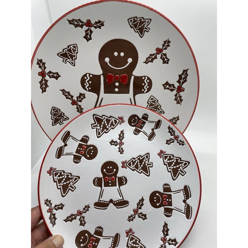 Eli + Ana Christmas GINGERBREAD COOKIES Ceramic Dinner And Salad Plate - NEW